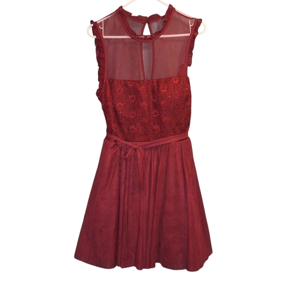 City Studio Burgundy Mini Tulle Party Dress 15/16
